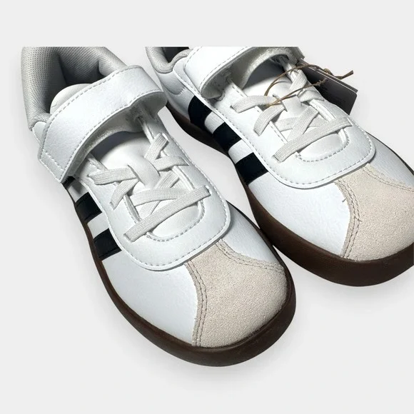 NWB Adidas VL size 3 Court 3.0‎ Kids Shoes White Black Gum Strap - Picture 5 of 13